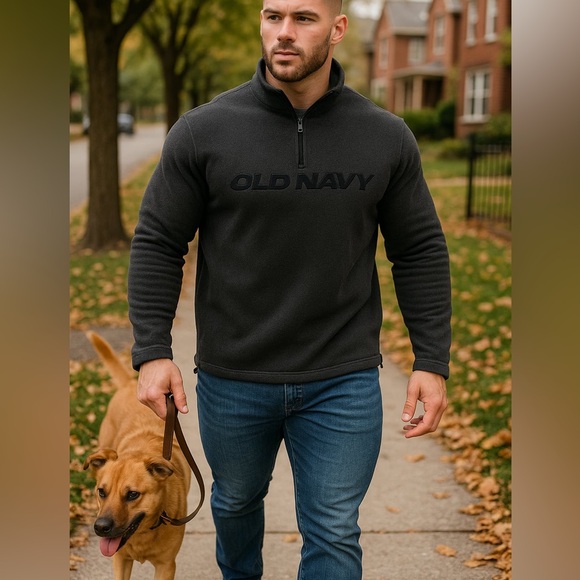 Old Navy Black Fleece Quarter-Zip Pullover Sweater - Picture 1 of 9